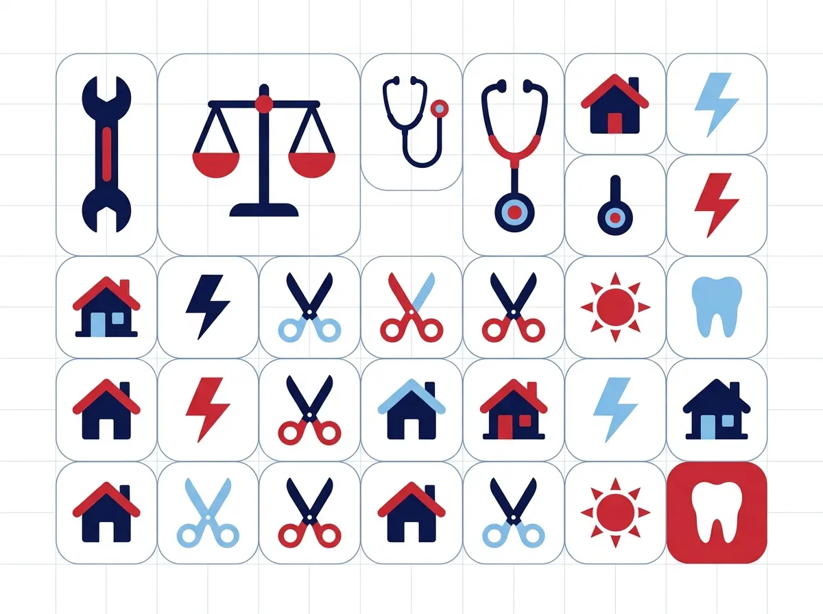 Icon grid representing the trades, legal, medical, and professional industries we serve